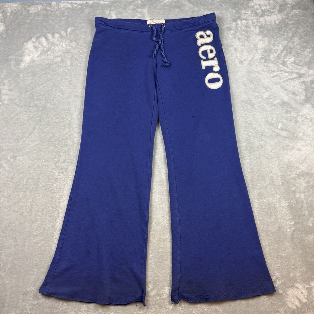 Y2K Aeropostale Blue Flare Sweatpants Women’s M Wide Leg Lounge Pants
